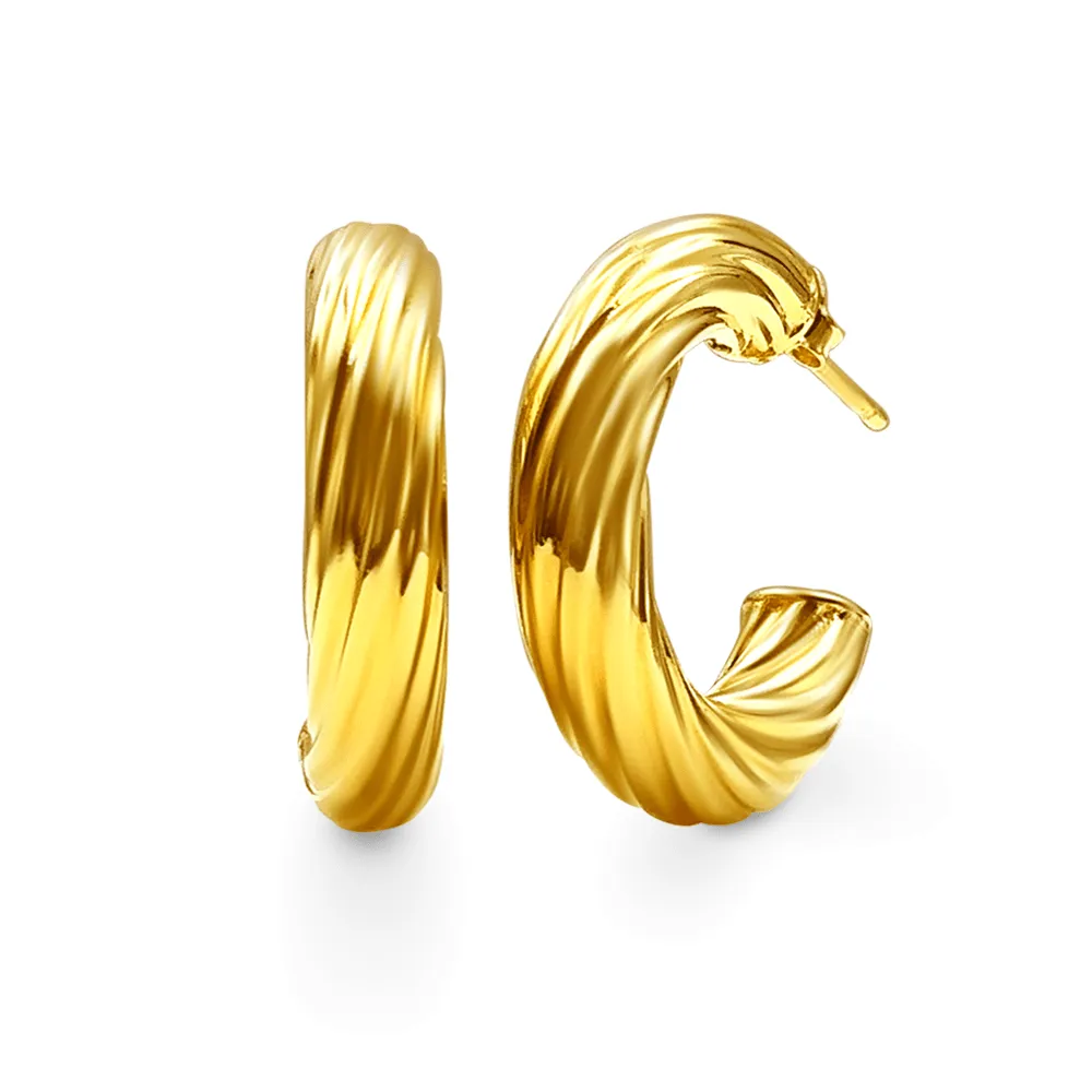 9ct Yellow Gold Silver Infused Medium Twist Chunky Hoop Earrings