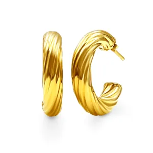 9ct Yellow Gold Silver Infused Medium Twist Chunky Hoop Earrings