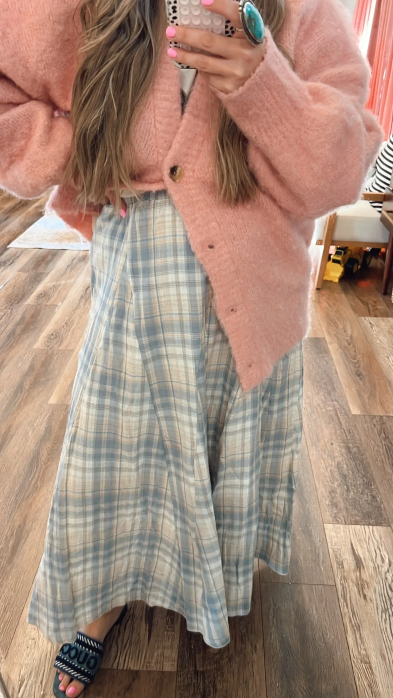 Baby Blues Plaid Maxi Skirt