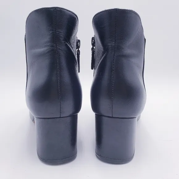 Cole Haan Womens 9.5 Elyse Bootie Black Leather Block Heel Pointed Toe