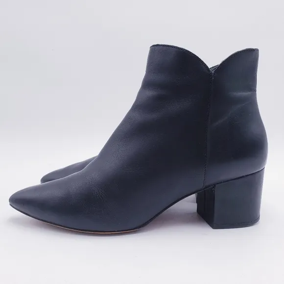 Cole Haan Womens 9.5 Elyse Bootie Black Leather Block Heel Pointed Toe
