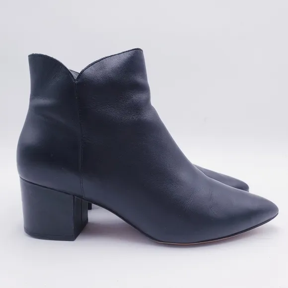 Cole Haan Womens 9.5 Elyse Bootie Black Leather Block Heel Pointed Toe