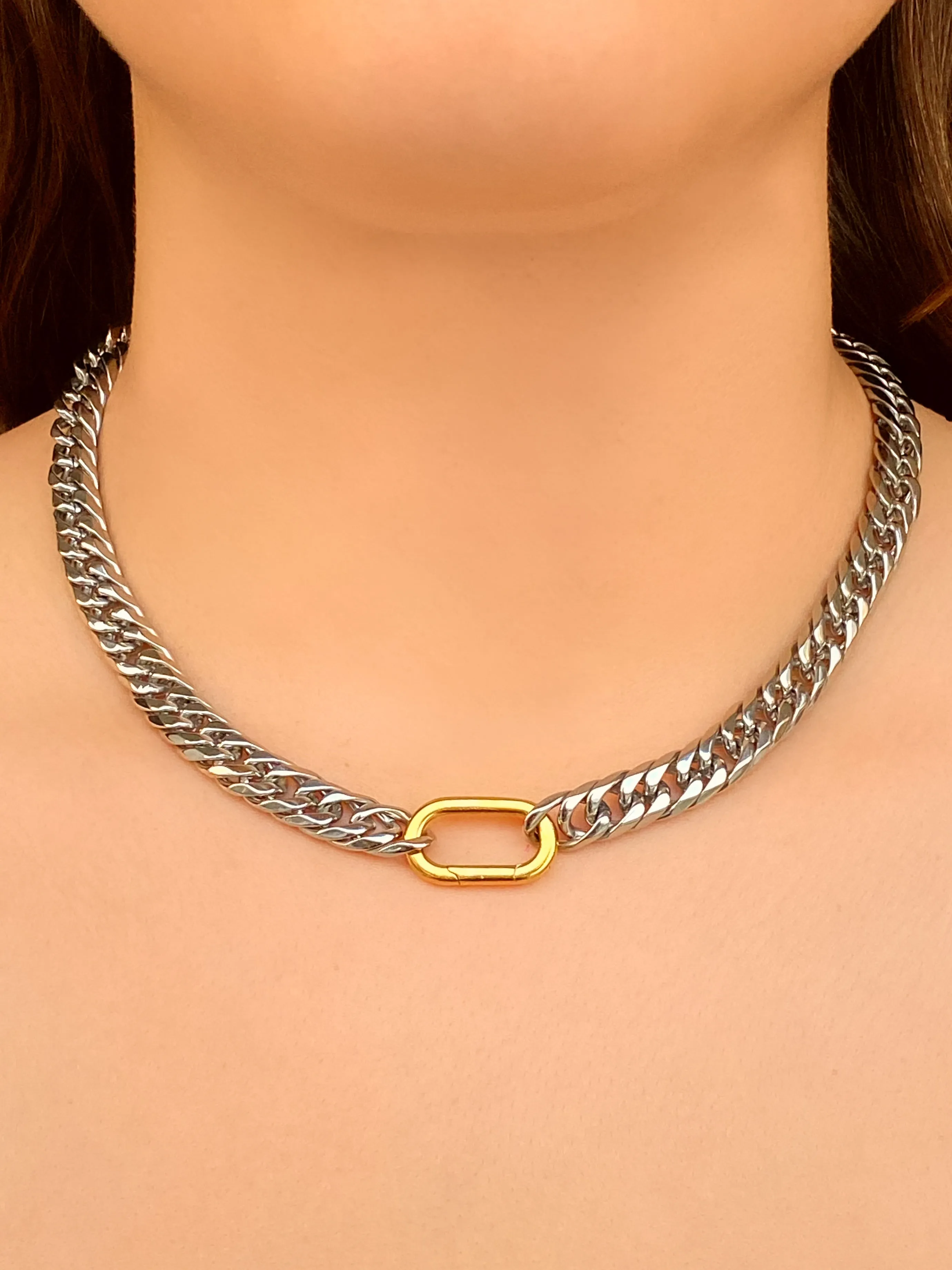 Collar Combinado Eslabon Con Broche Rectangular