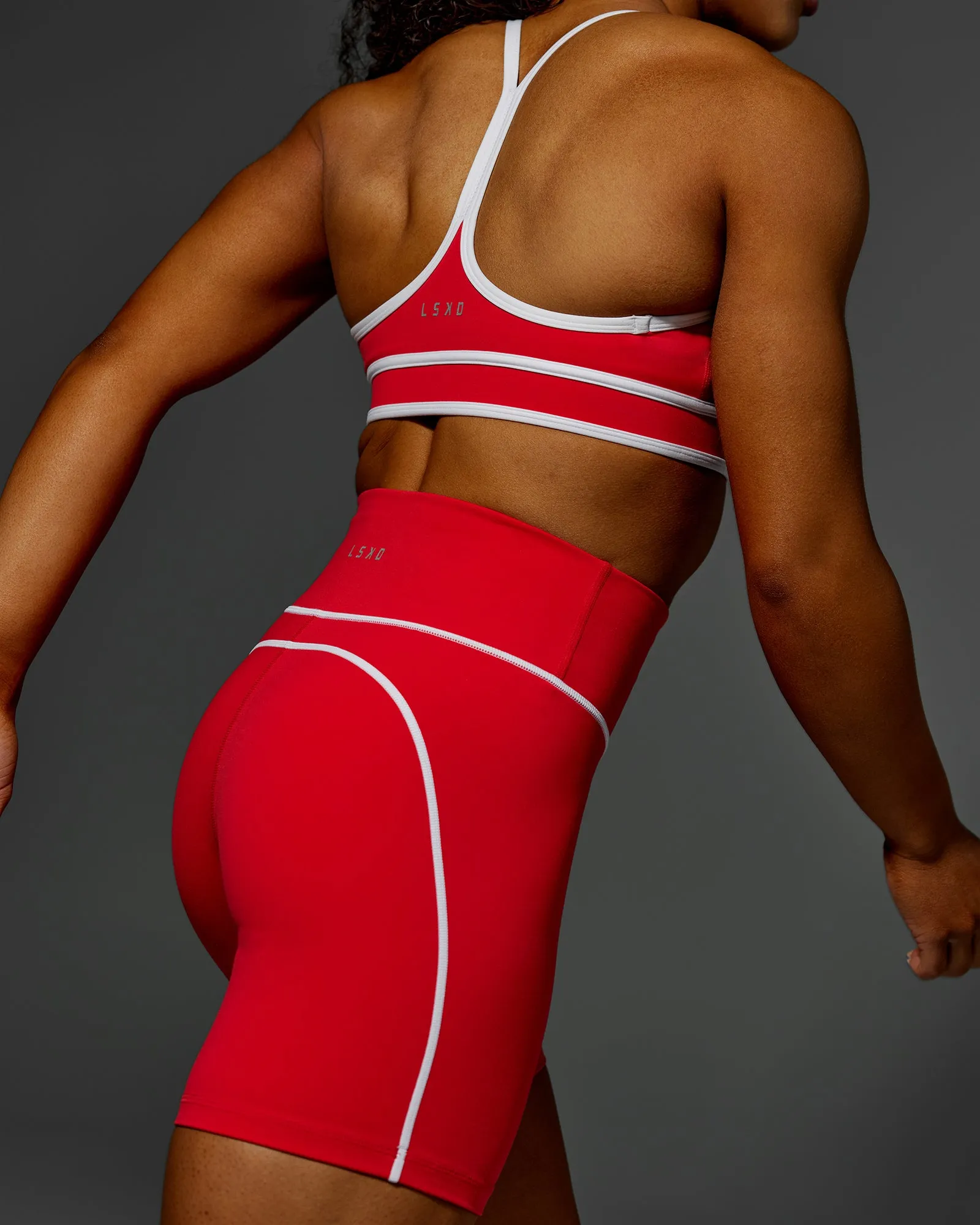 Contrast Mid Length Short Tights - Scarlet-White