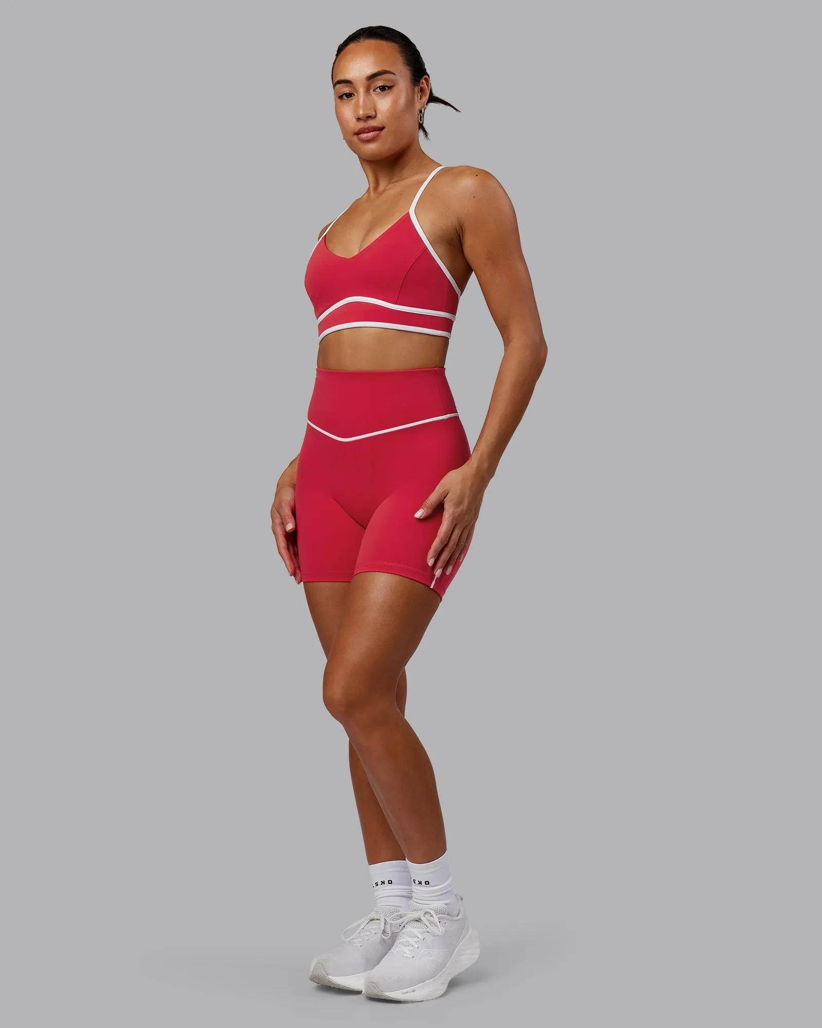 Contrast Mid Length Short Tights - Scarlet-White