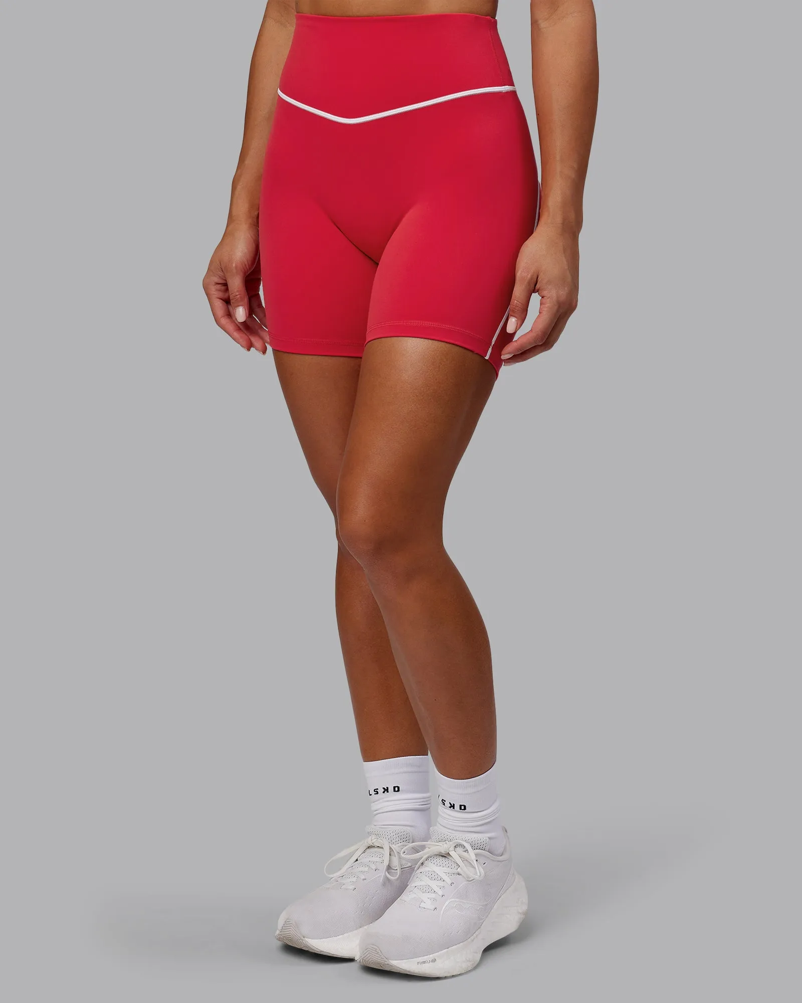 Contrast Mid Length Short Tights - Scarlet-White