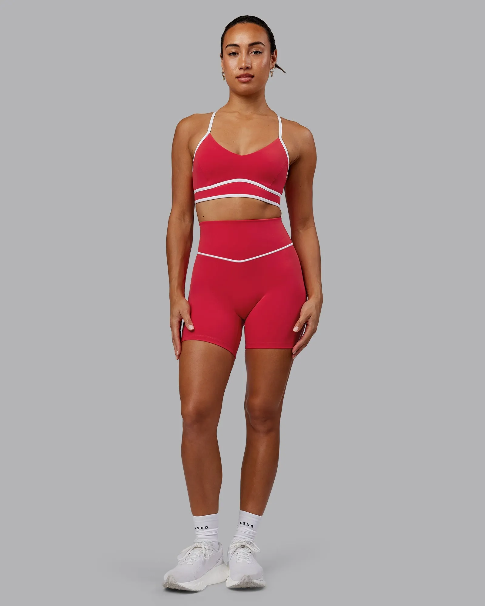 Contrast Mid Length Short Tights - Scarlet-White