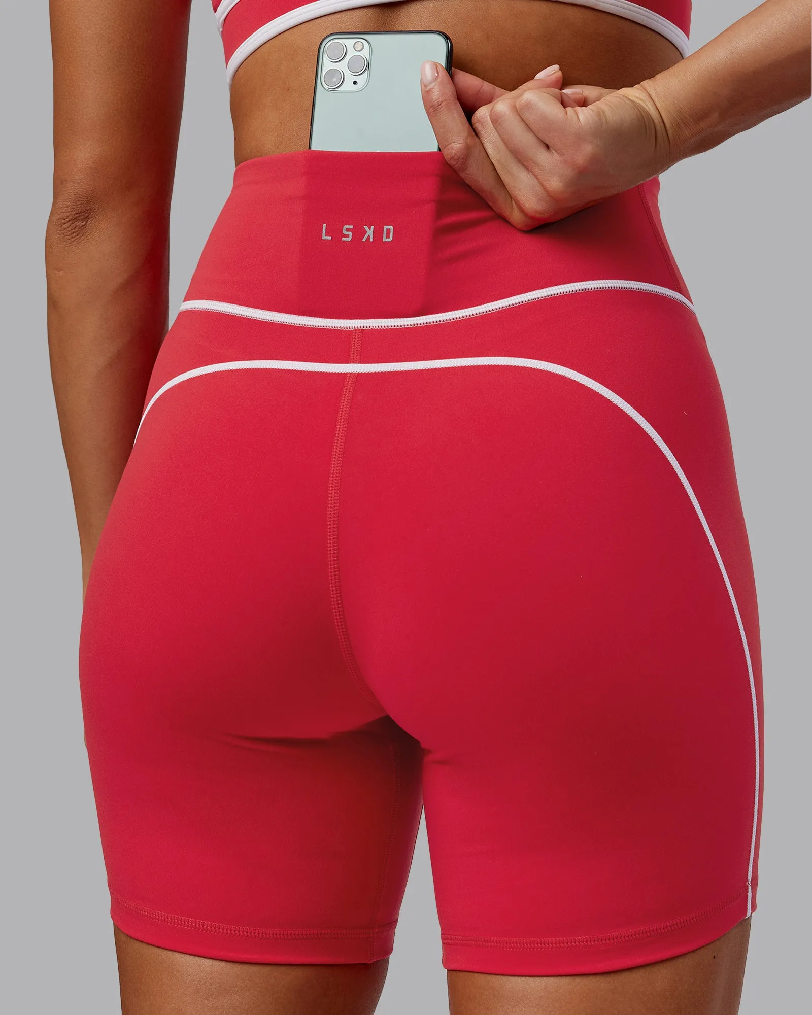 Contrast Mid Length Short Tights - Scarlet-White