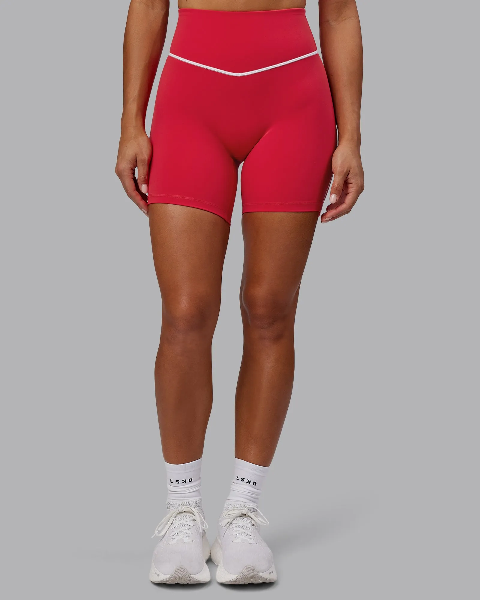 Contrast Mid Length Short Tights - Scarlet-White