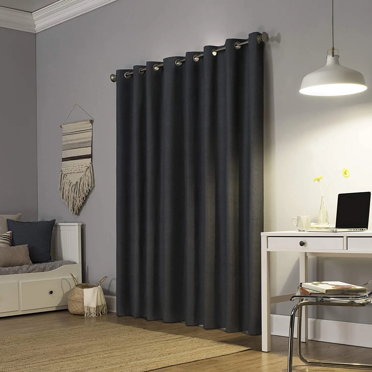 Duran Thermal Insulated Total Blackout Grommet Top Curtain Panels- Sun Zero-Charcoal! 50"X108" Each! Retails $208 W/Tax! Winner can buy 2nd set at winning bid!
