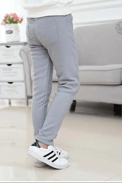 Girls Winter Warm Skinny Pencil Pants Trousers Leggings