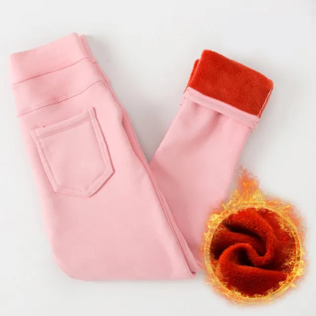 Girls Winter Warm Skinny Pencil Pants Trousers Leggings