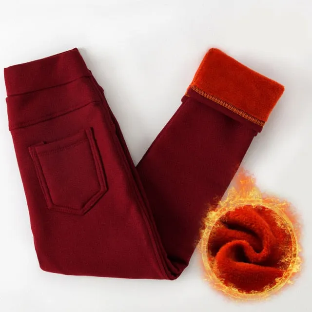 Girls Winter Warm Skinny Pencil Pants Trousers Leggings