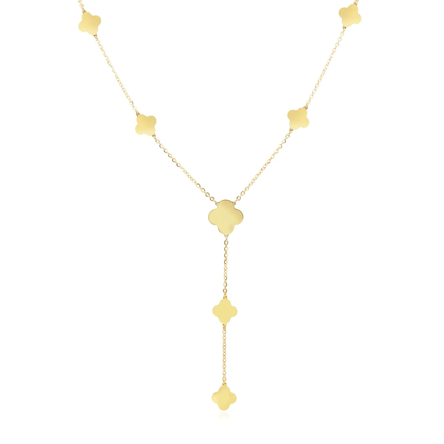 Gold Clover Station Lariat Necklace
