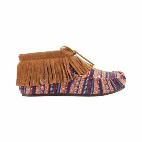 Lamo Footwear Ava Multicolor Faux Suede Fringe Moccasin Bootie NEW Girls 3Y