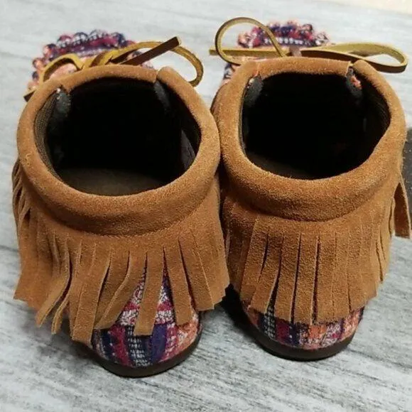 Lamo Footwear Ava Multicolor Faux Suede Fringe Moccasin Bootie NEW Girls 3Y