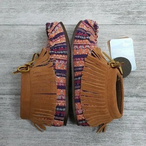 Lamo Footwear Ava Multicolor Faux Suede Fringe Moccasin Bootie NEW Girls 3Y