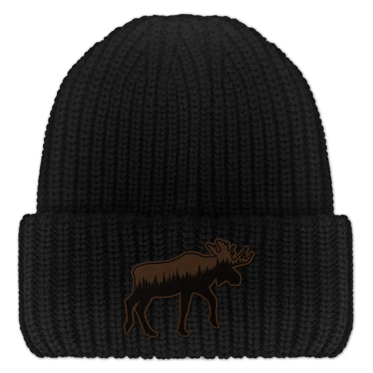 Moose Tree Skyline Leather Patch Chunky Knit