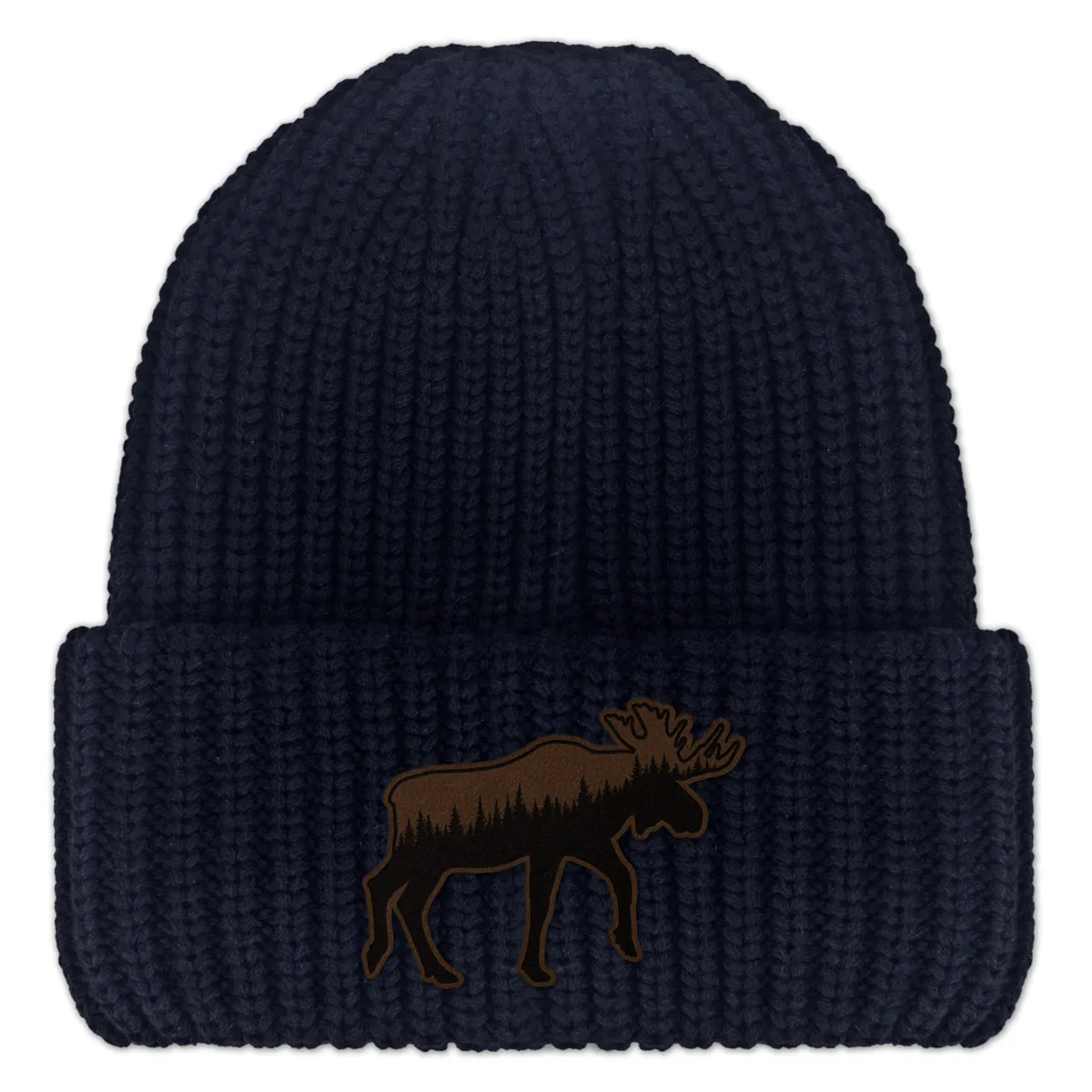 Moose Tree Skyline Leather Patch Chunky Knit