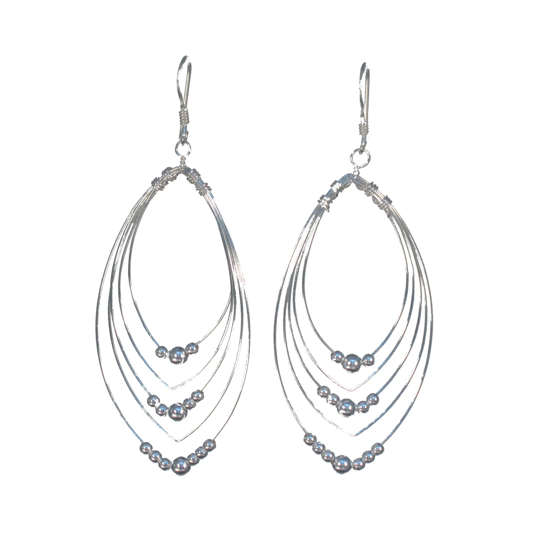 Silver Wire Rings with Beads Dangle Earrings