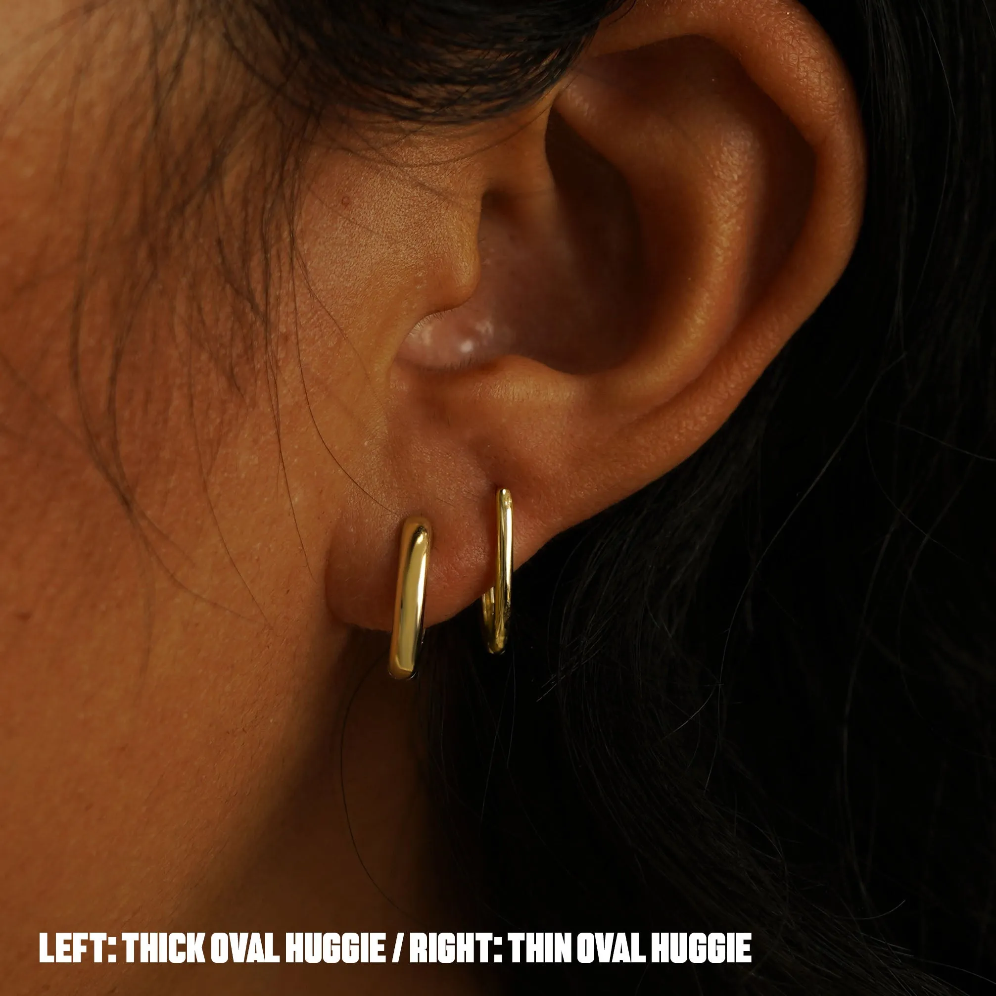 Thick Oval Huggie Hoops