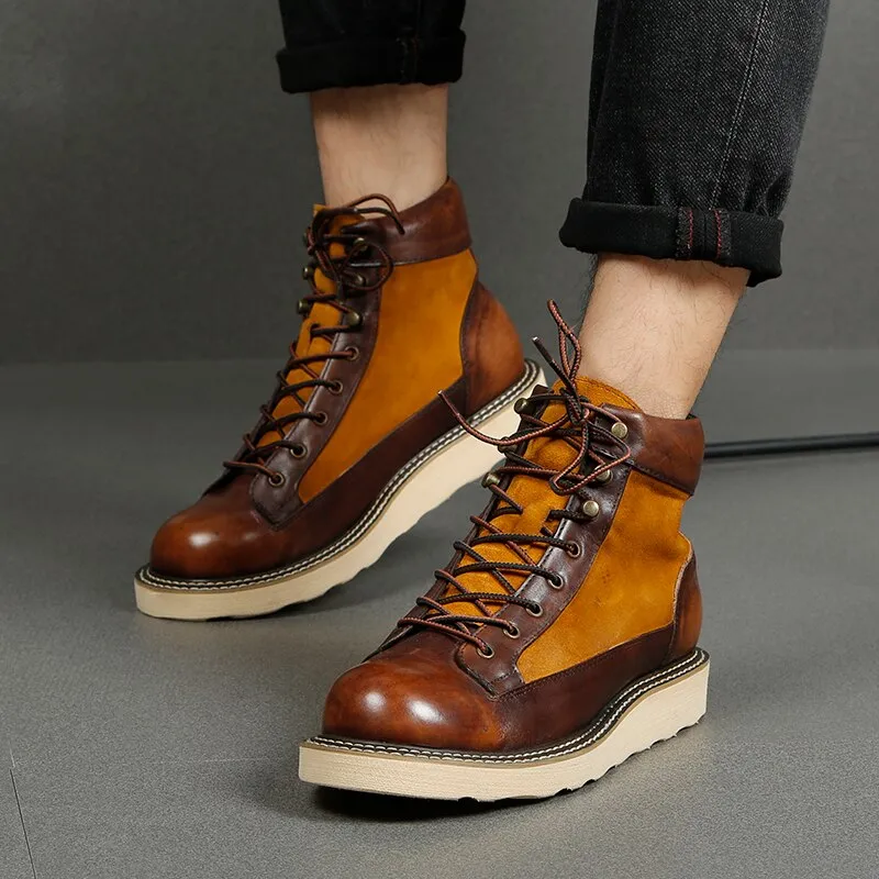 Vintage Safety Genuine Leather Ankle Boots Male
