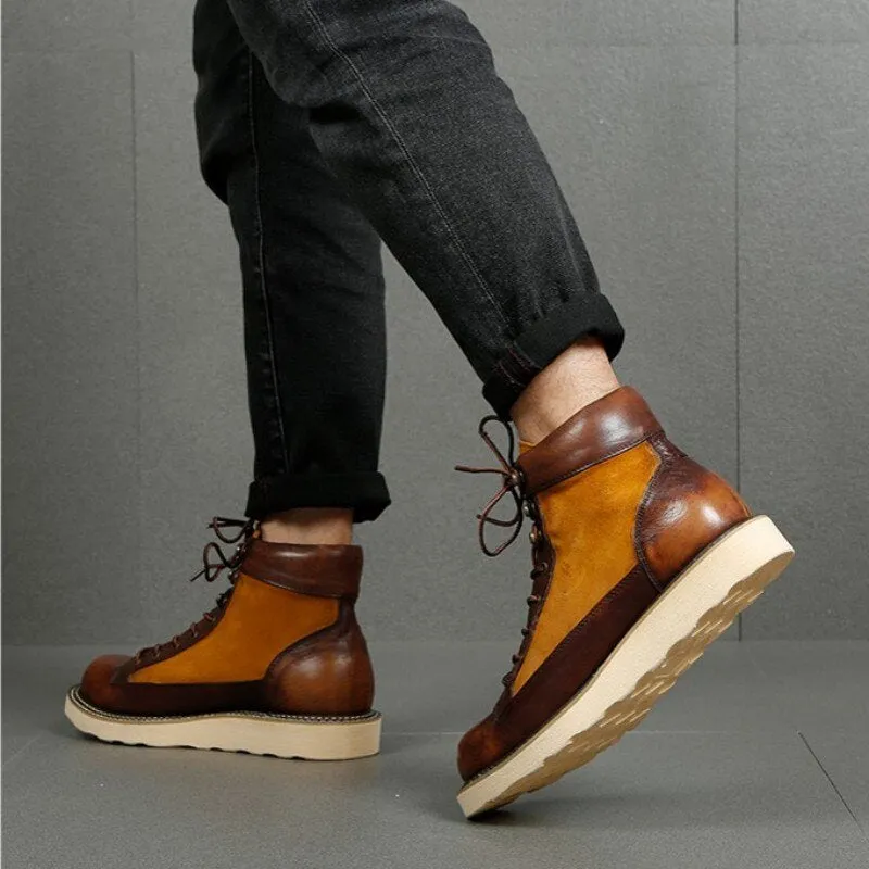 Vintage Safety Genuine Leather Ankle Boots Male