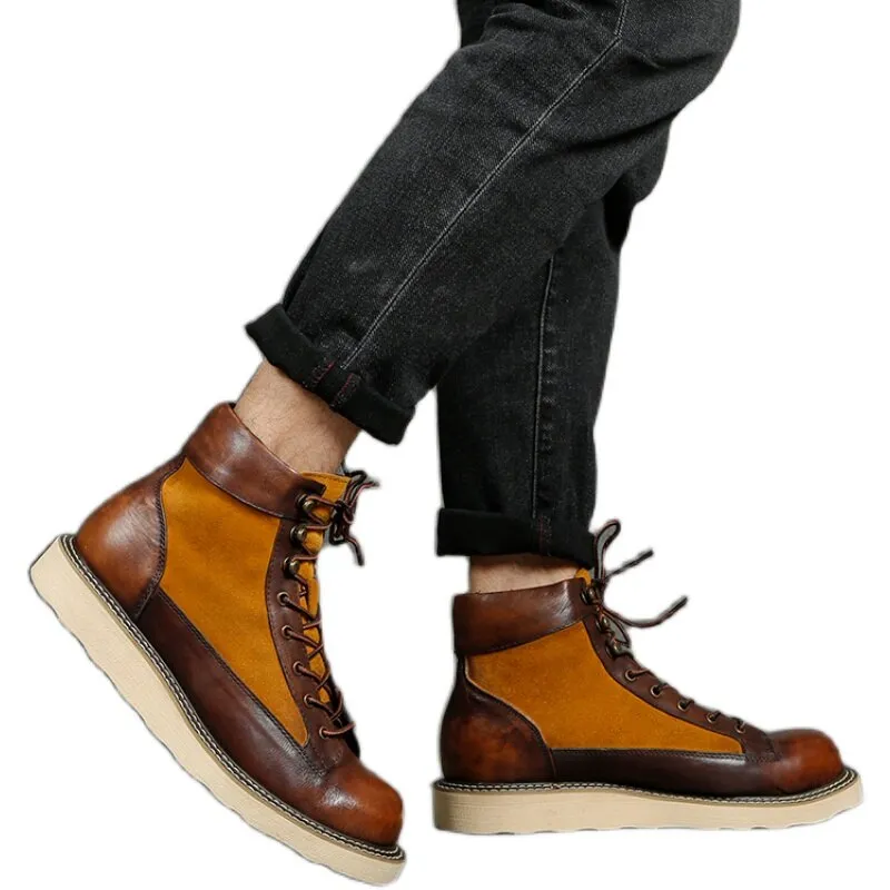 Vintage Safety Genuine Leather Ankle Boots Male